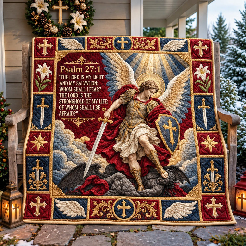 Saint Michael Psalm 27 Quilted Blanket printed blanket