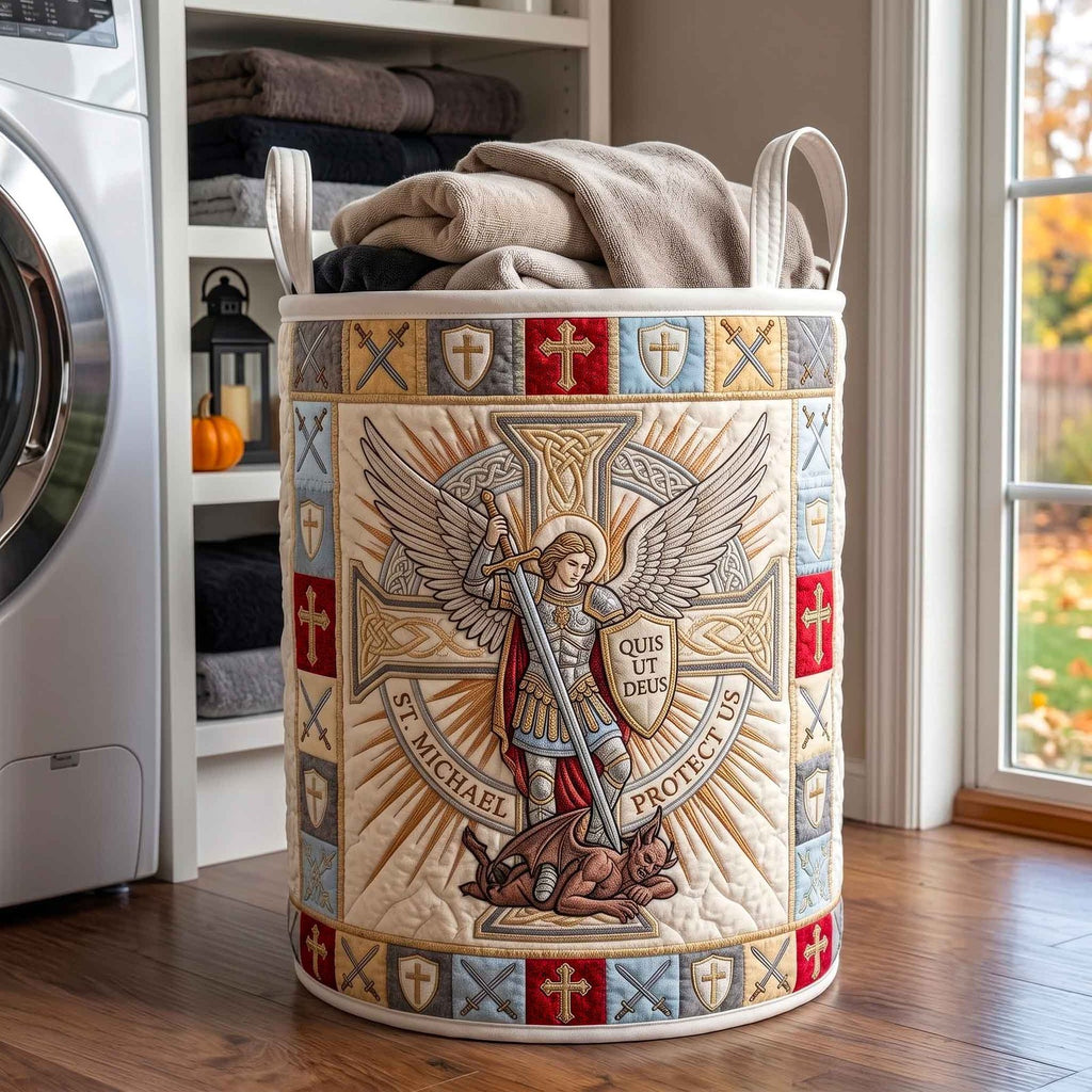 Saint Michael Quilted Laundry Hamper printed laundry hamper
