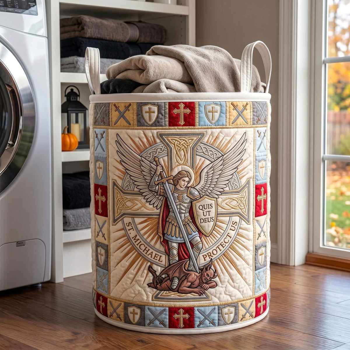 Saint Michael Quilted Laundry Hamper printed laundry hamper