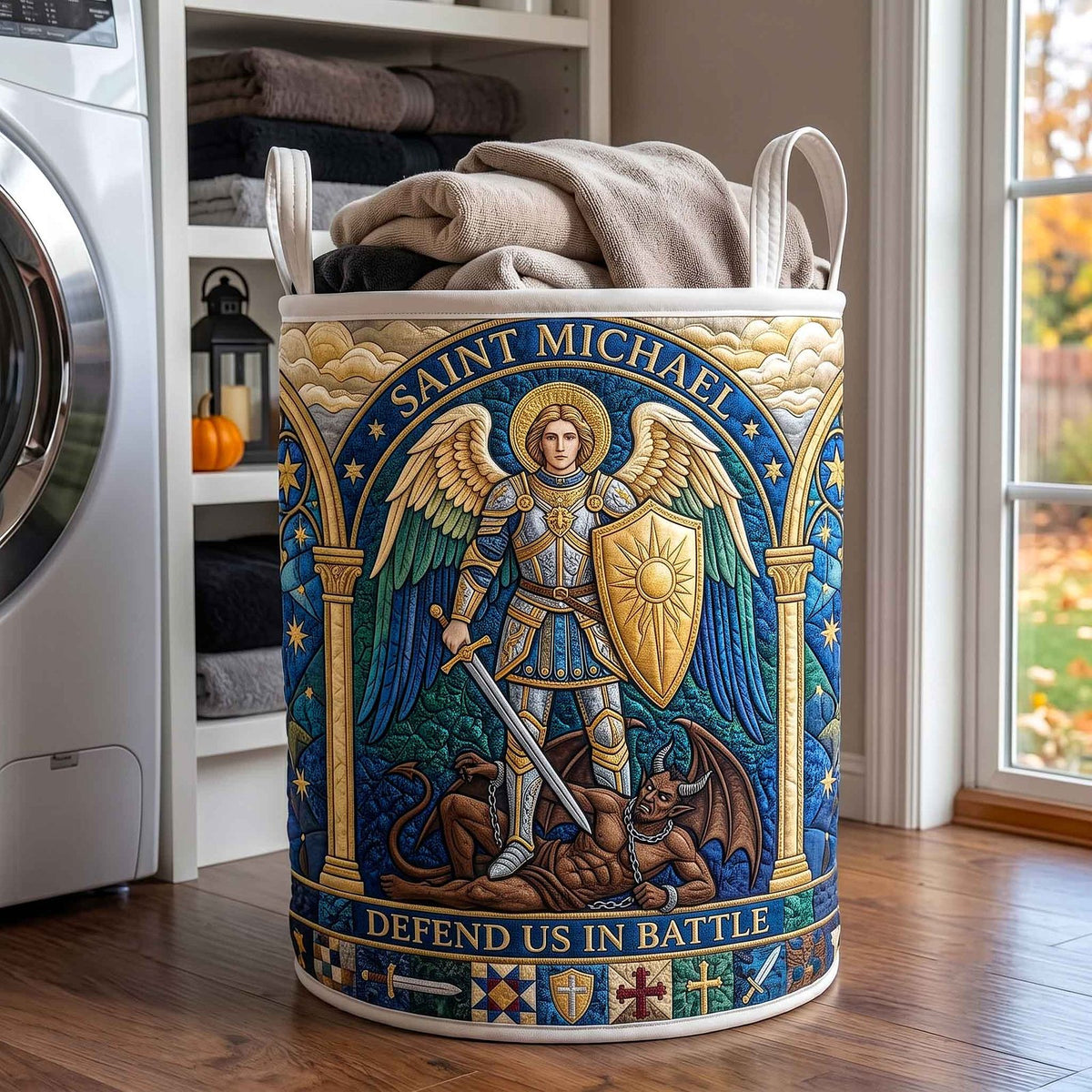 Saint Michael Quilted Laundry Hamper printed laundry hamper
