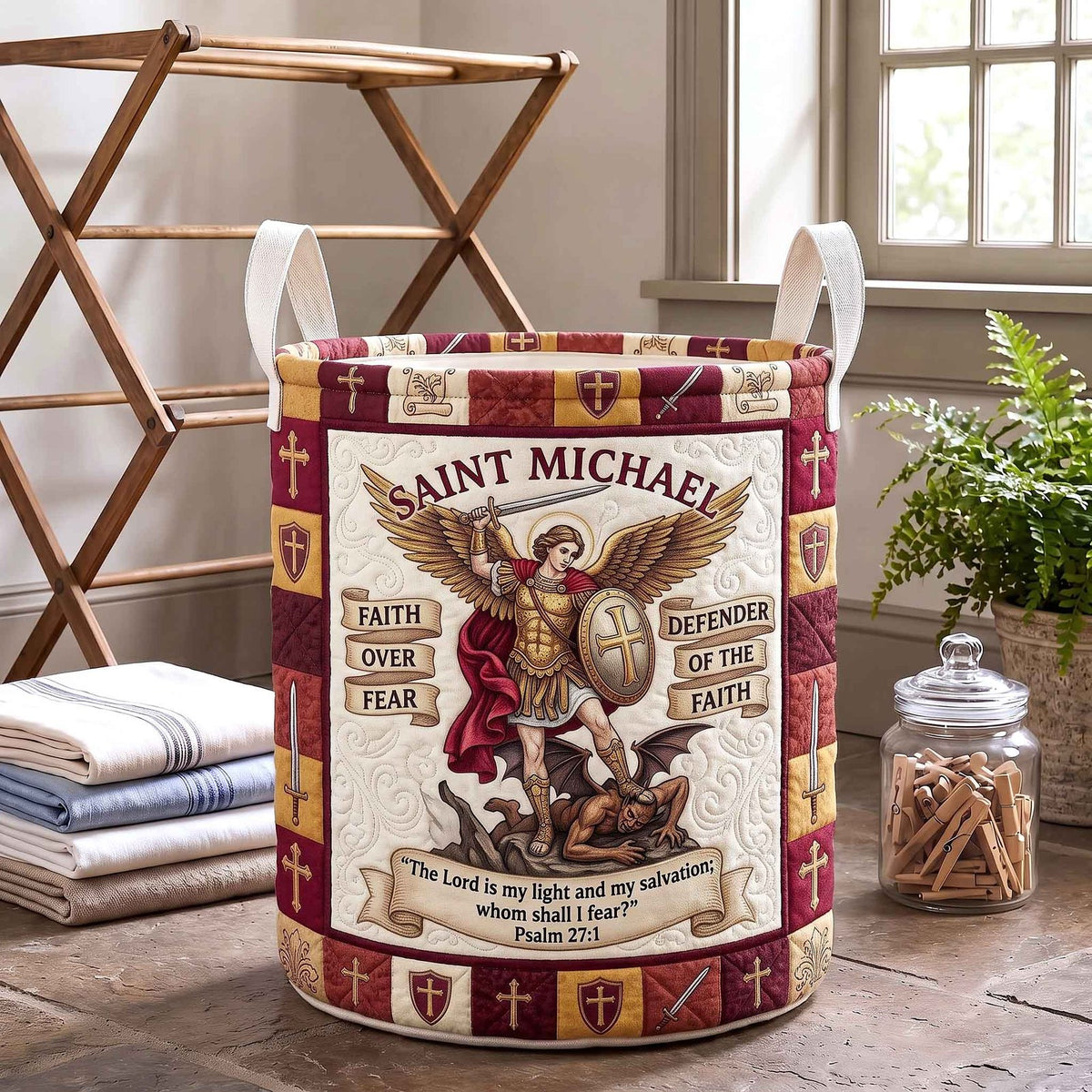 Saint Michael Quilted Laundry Hamper printed laundry hamper