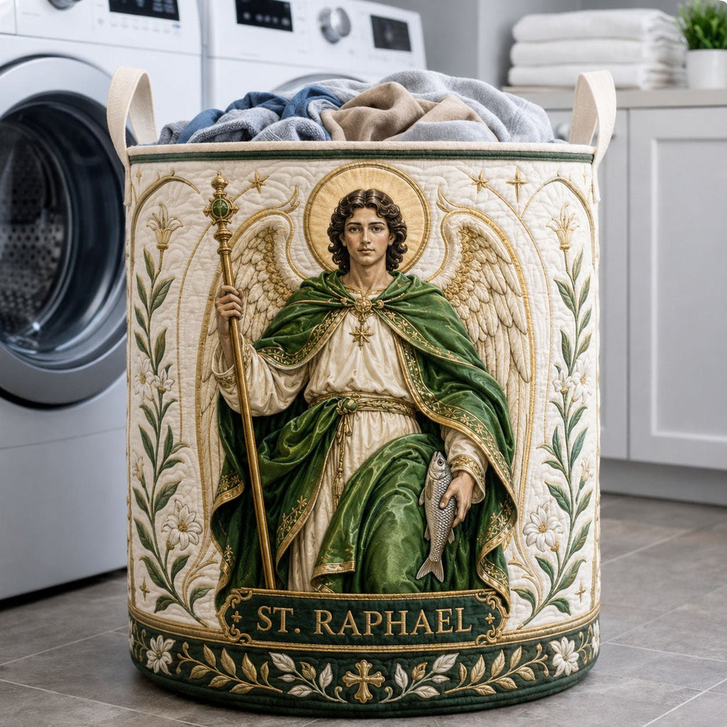 Saint Raphael Sacred Guardian Quilted Laundry Hamper printed laundry hamper