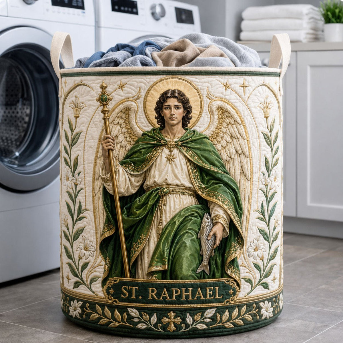 Saint Raphael Sacred Guardian Quilted Laundry Hamper printed laundry hamper