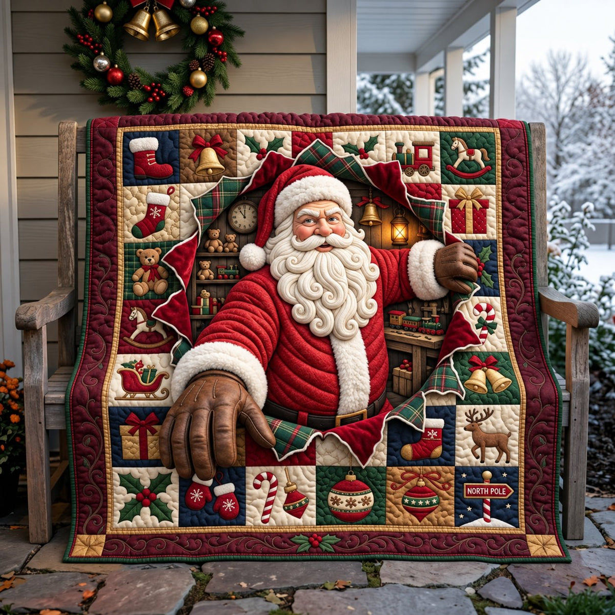Santa Breaking Paper Quilted Blanket printed blanket
