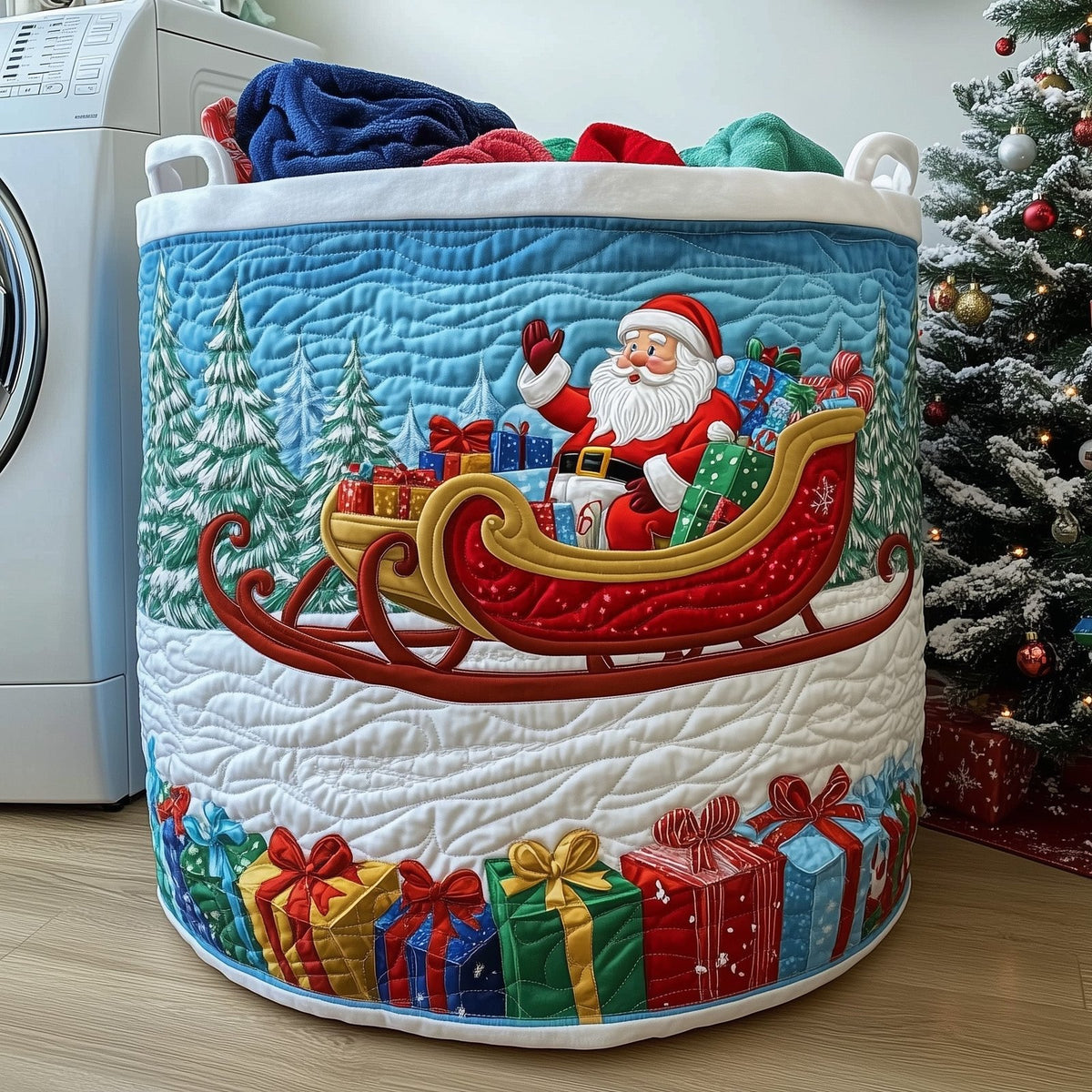 Santa Delight Quilted Laundry Hamper printed laundry hamper