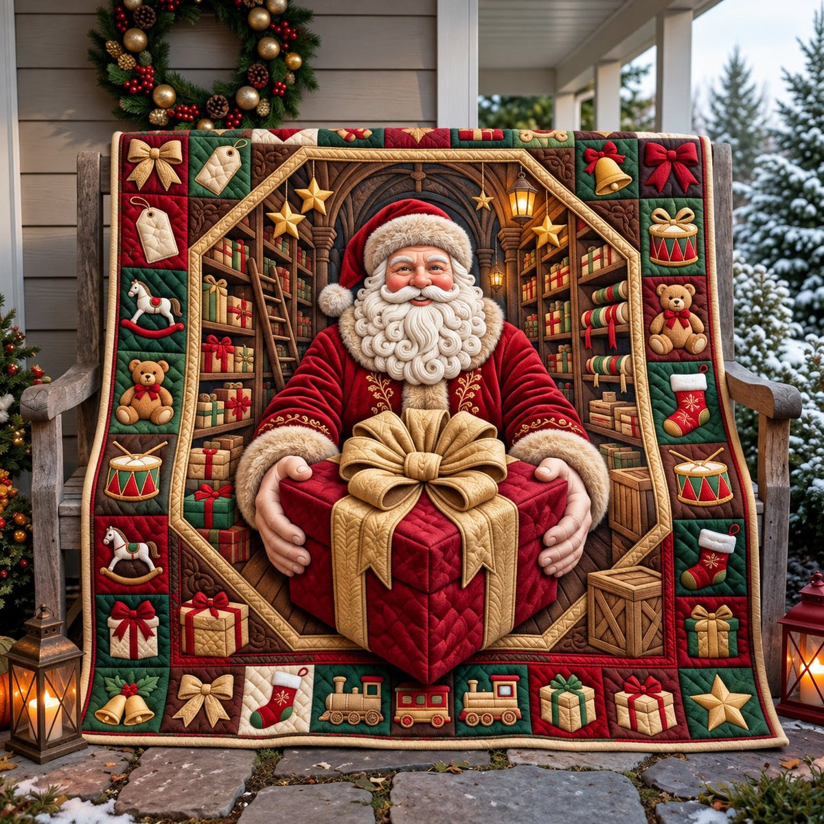 Santa Giant Christmas Gift Quilted Blanket printed blanket
