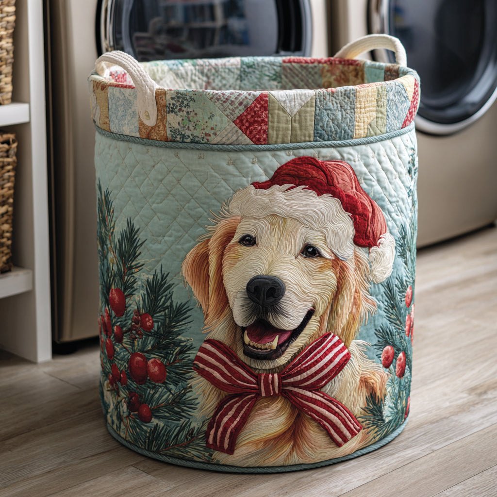 Santa Golden Retriever Quilted Laundry Hamper printed laundry hamper