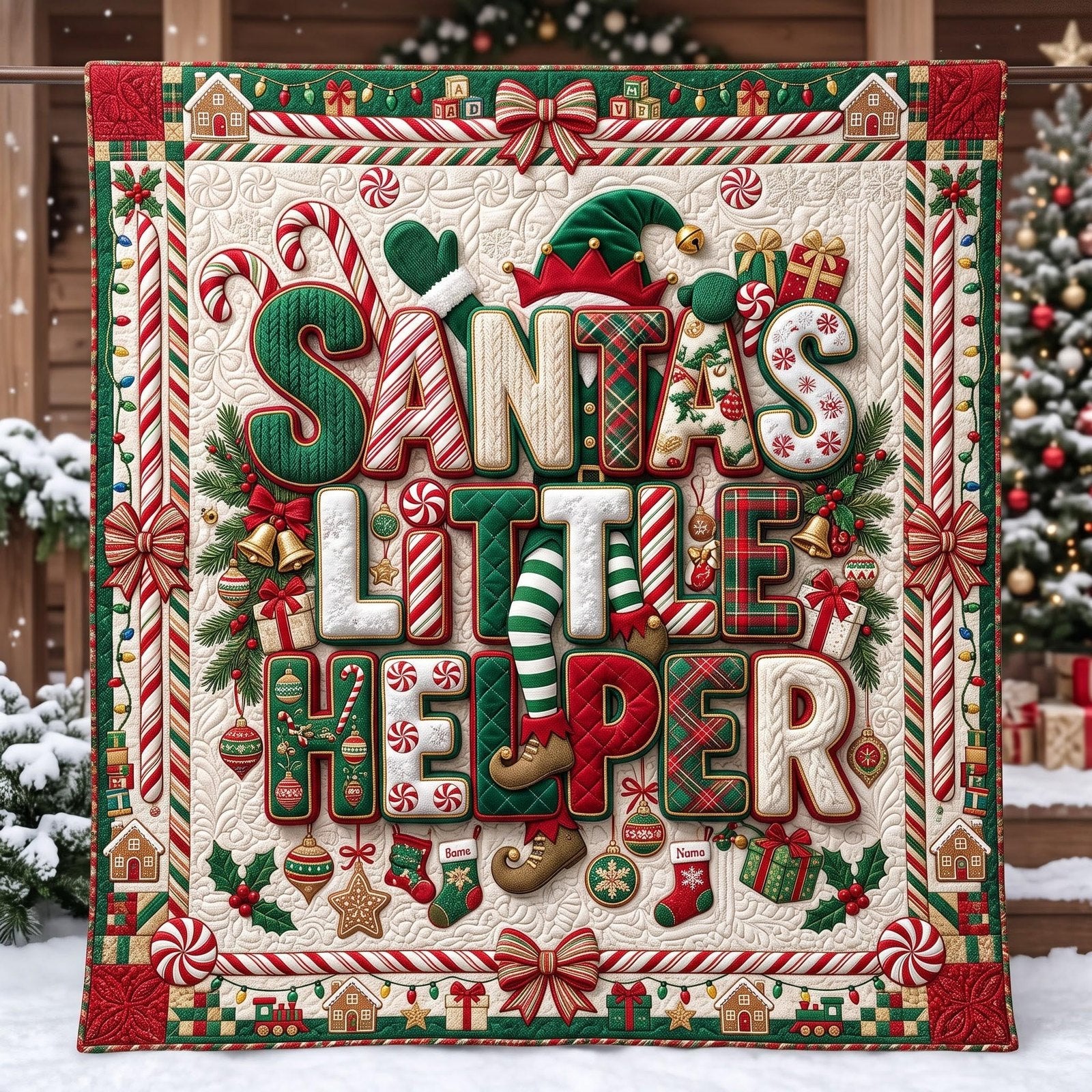 Santa Helper Quilted Blanket printed quilt blanket