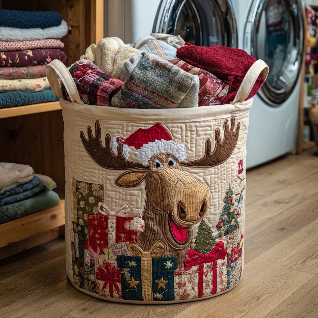 Santa Moose Quilted Laundry Hamper printed laundry hamper