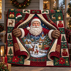 Santa Peeking Through Village printed blanket