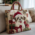 Santa Shih Tzu Quilted Tote Bag printed quilted tote bag