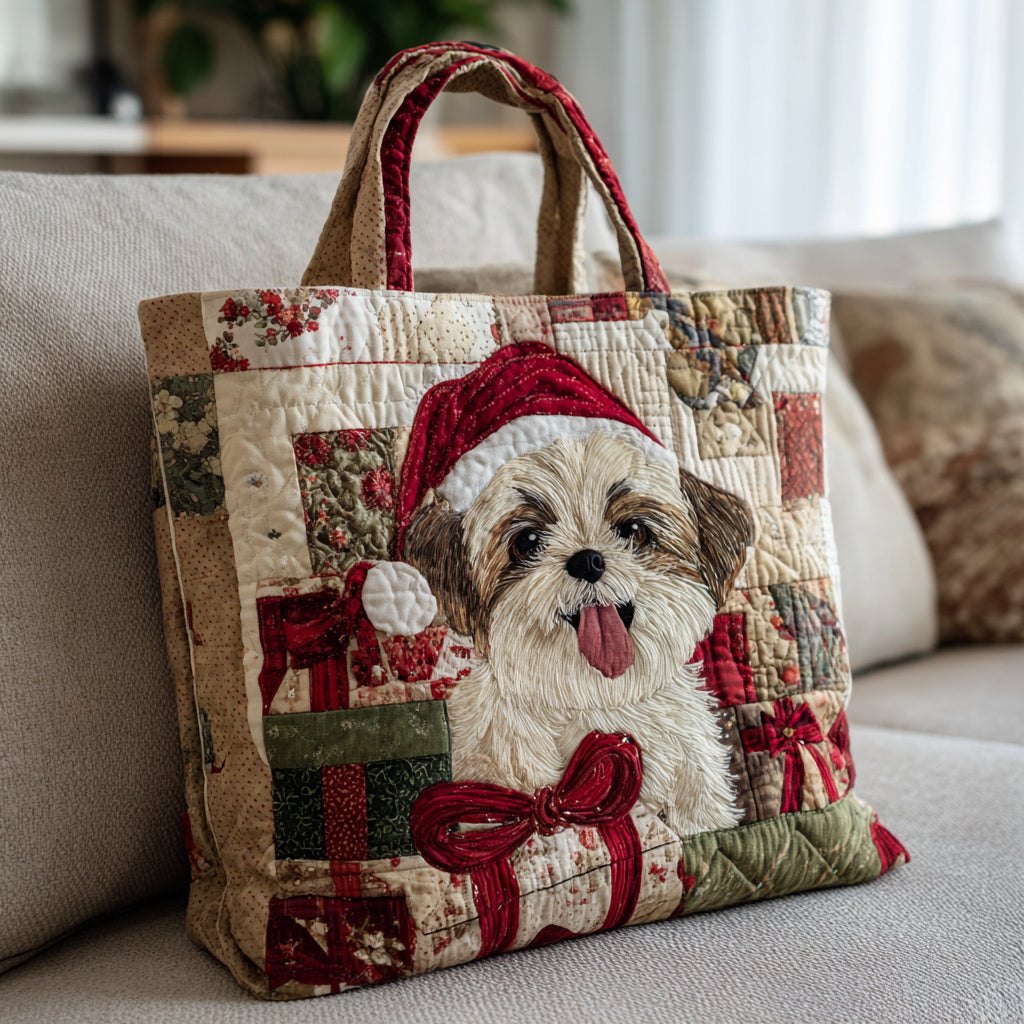 Santa Shih Tzu Quilted Tote Bag printed quilted tote bag