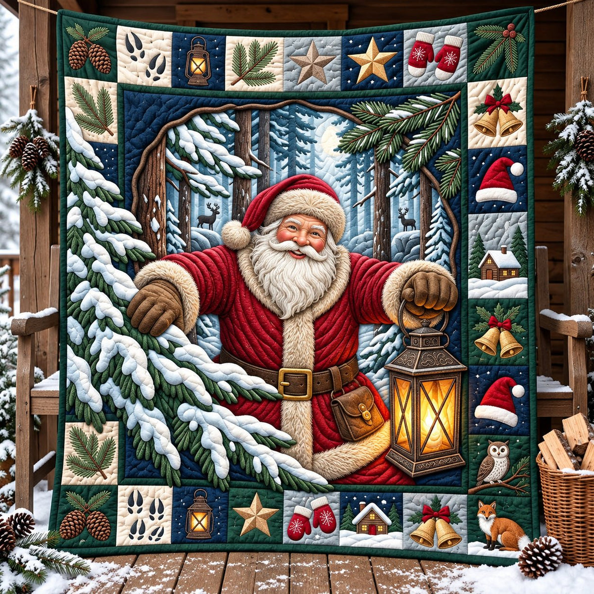Santa Snow Forest Quilted Blanket printed blanket