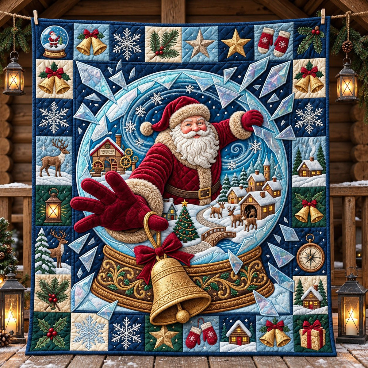 Santa Snow Globe Quilted Blanket printed blanket