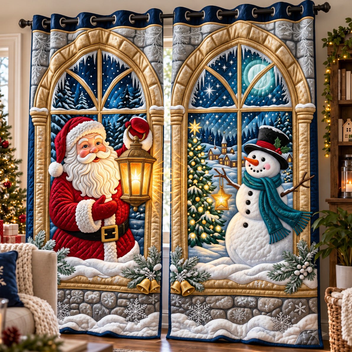 Santa Snowman Quilted Door Curtain printed door curtain