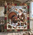 Santa Turkey Hunt Quilted Blanket printed blanket