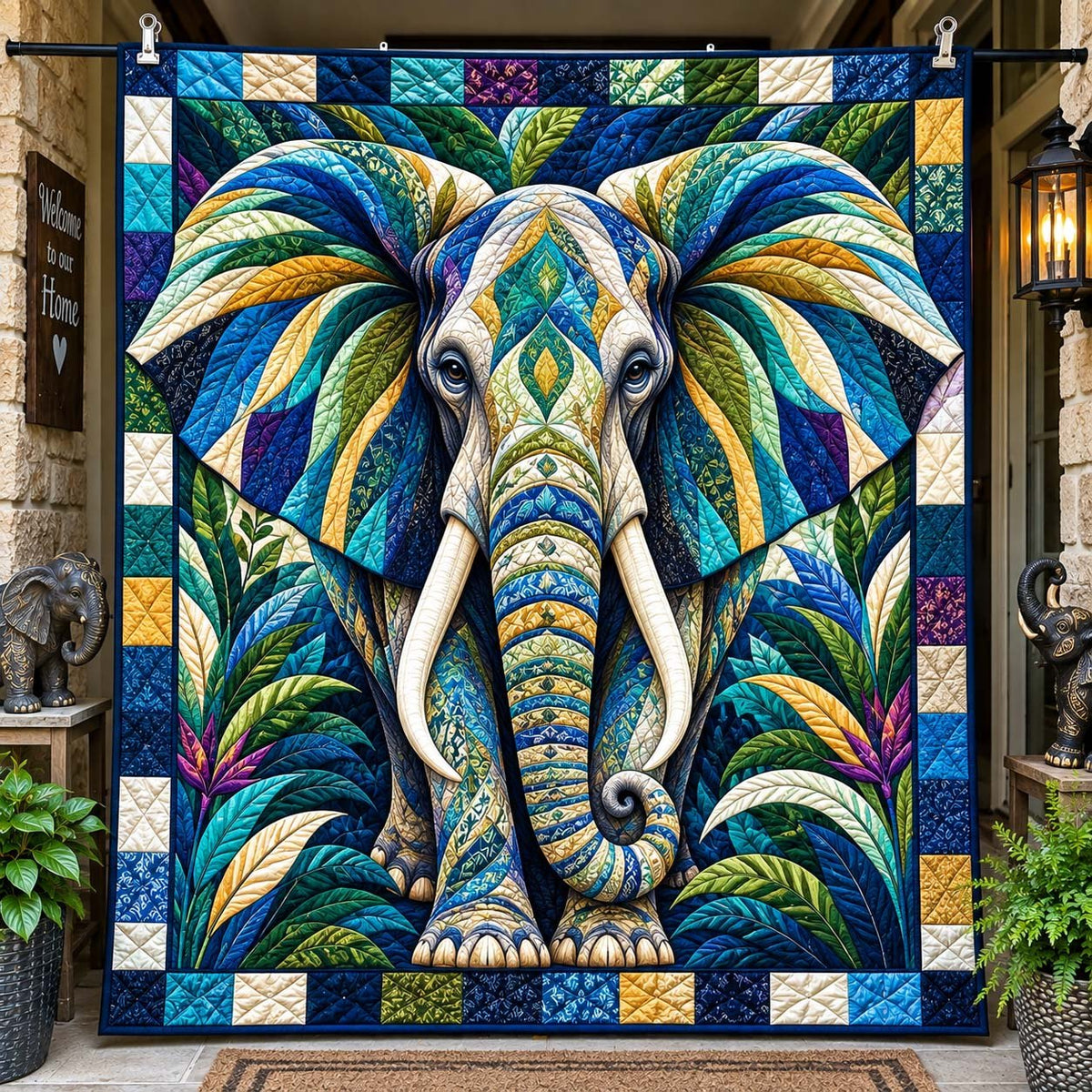 Sapphire Fan Ear Elephant printed blanket