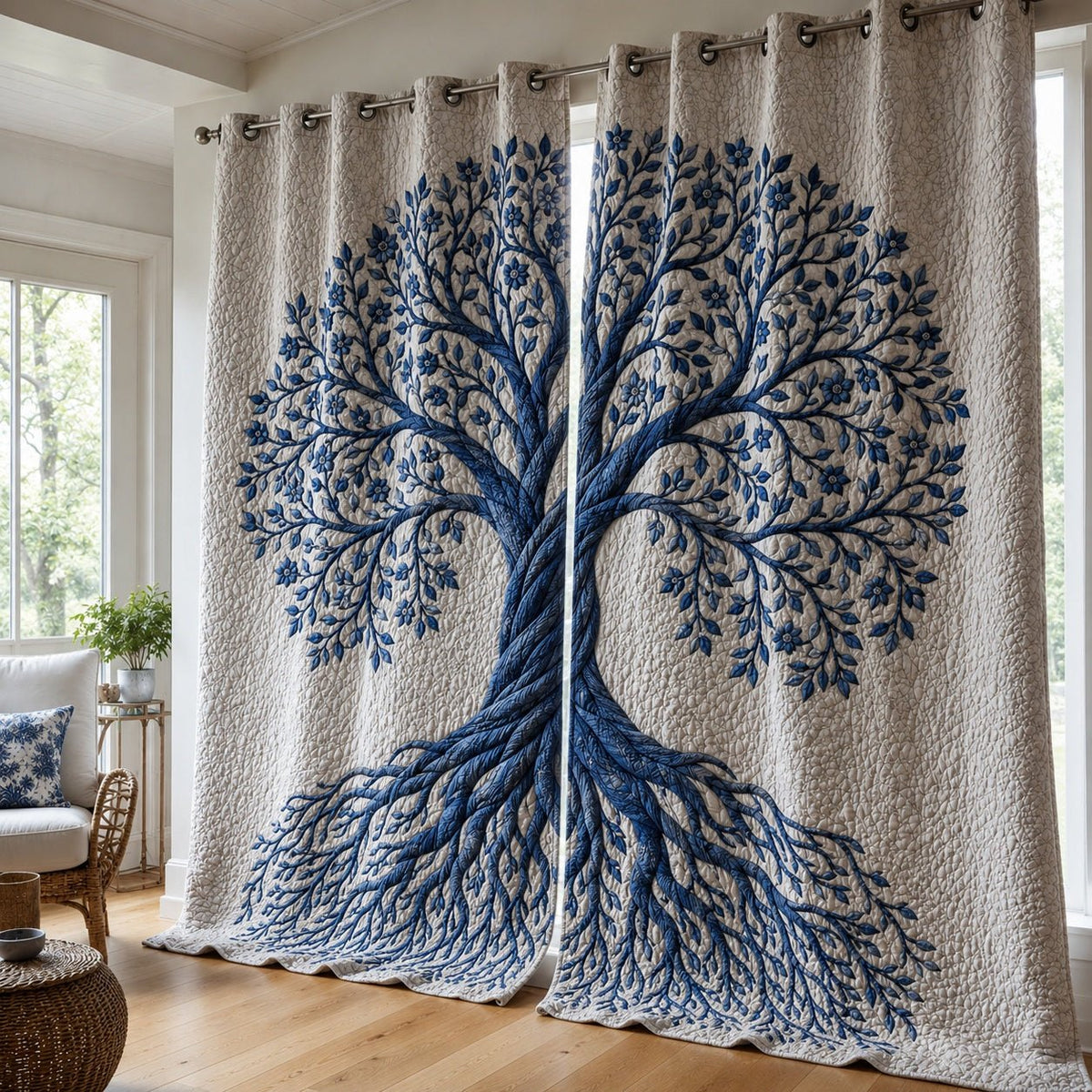 Sapphire Frost Canopy Quilted Curtains printed door curtain