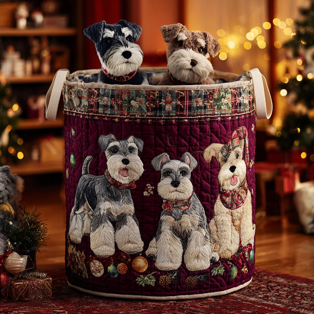 Schnauzer Noel Quilted Laundry Hamper printed laundry hamper