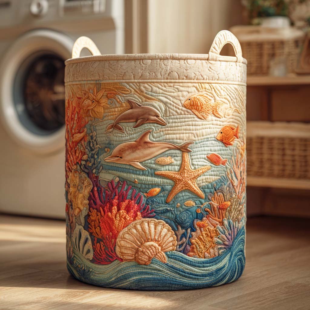 Sea Breeze Quilted Laundry Hamper printed laundry hamper