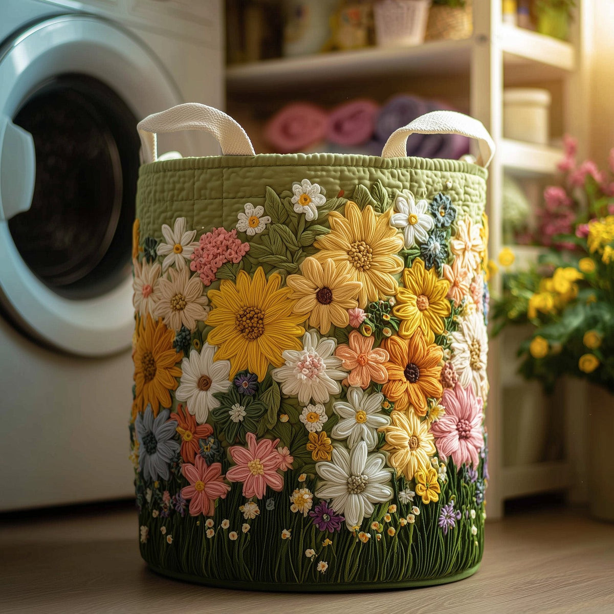 Sea Of Flowers Quilted Laundry Hamper printed laundry hamper