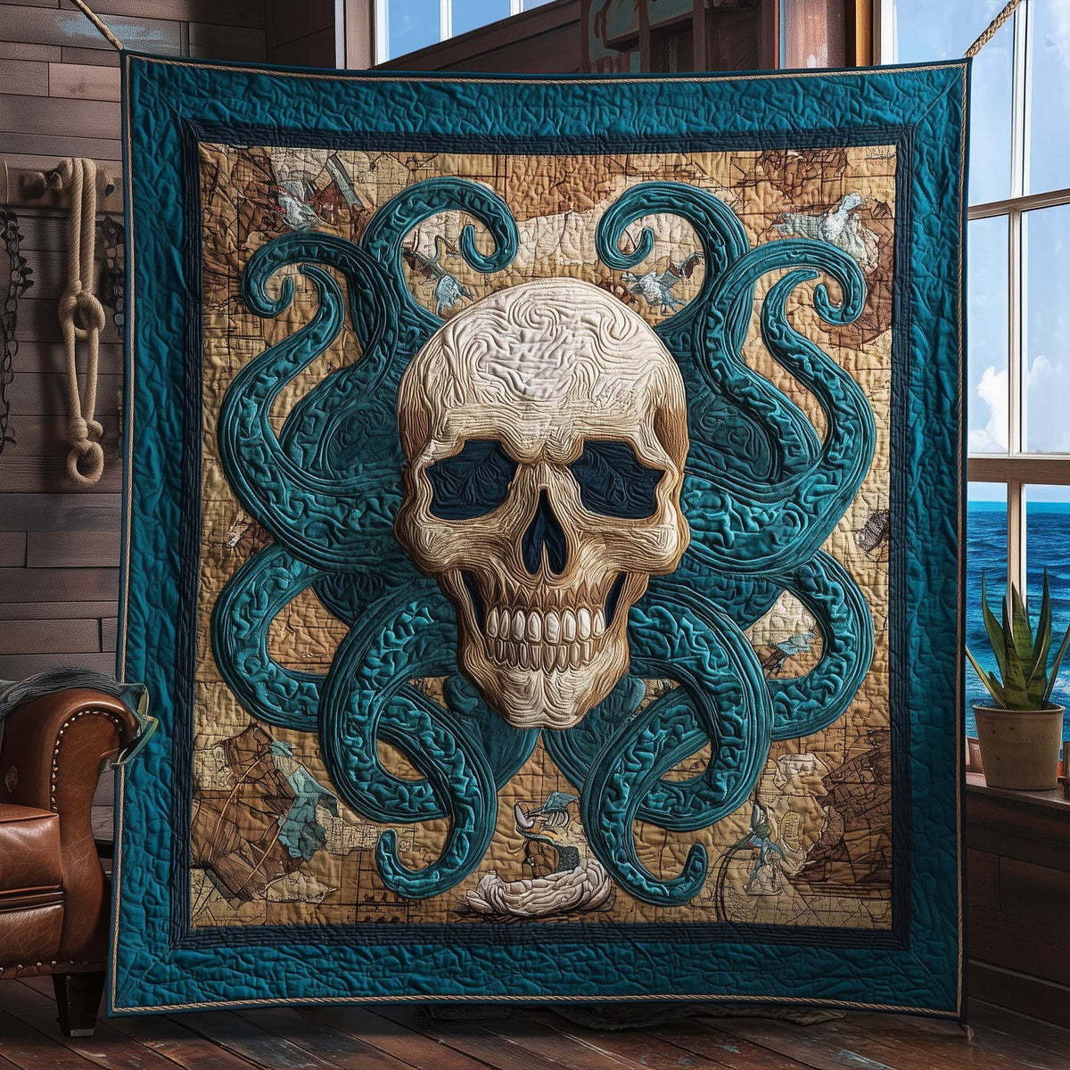 Sea Skull Quilted Blanket printed blanket