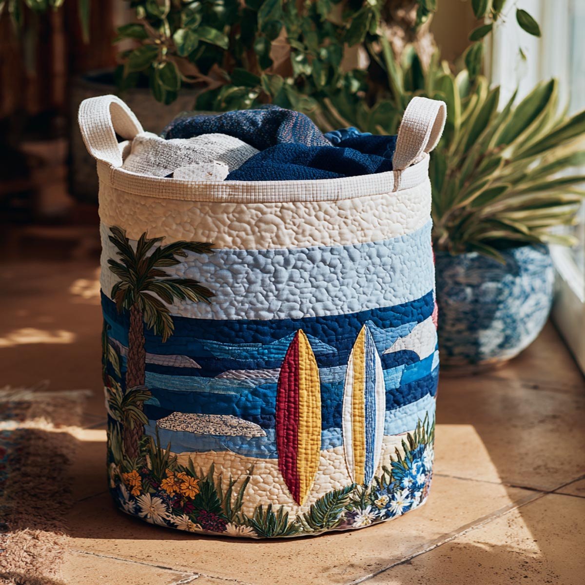 Seaside Calm Quilted Laundry Hamper printed laundry hamper