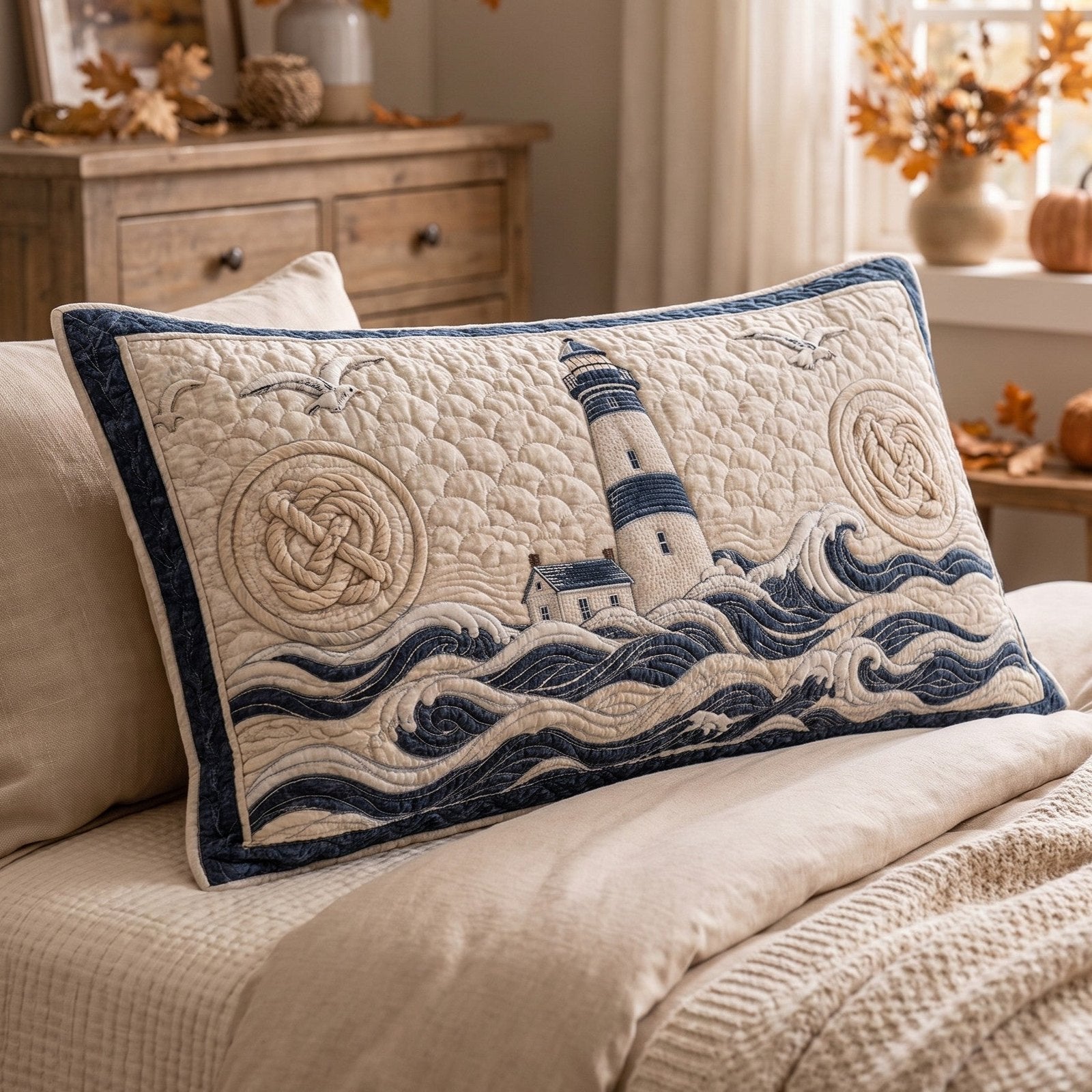 Seaside Escape Quilted Bedding Pillow Case printed quilted cushion cover