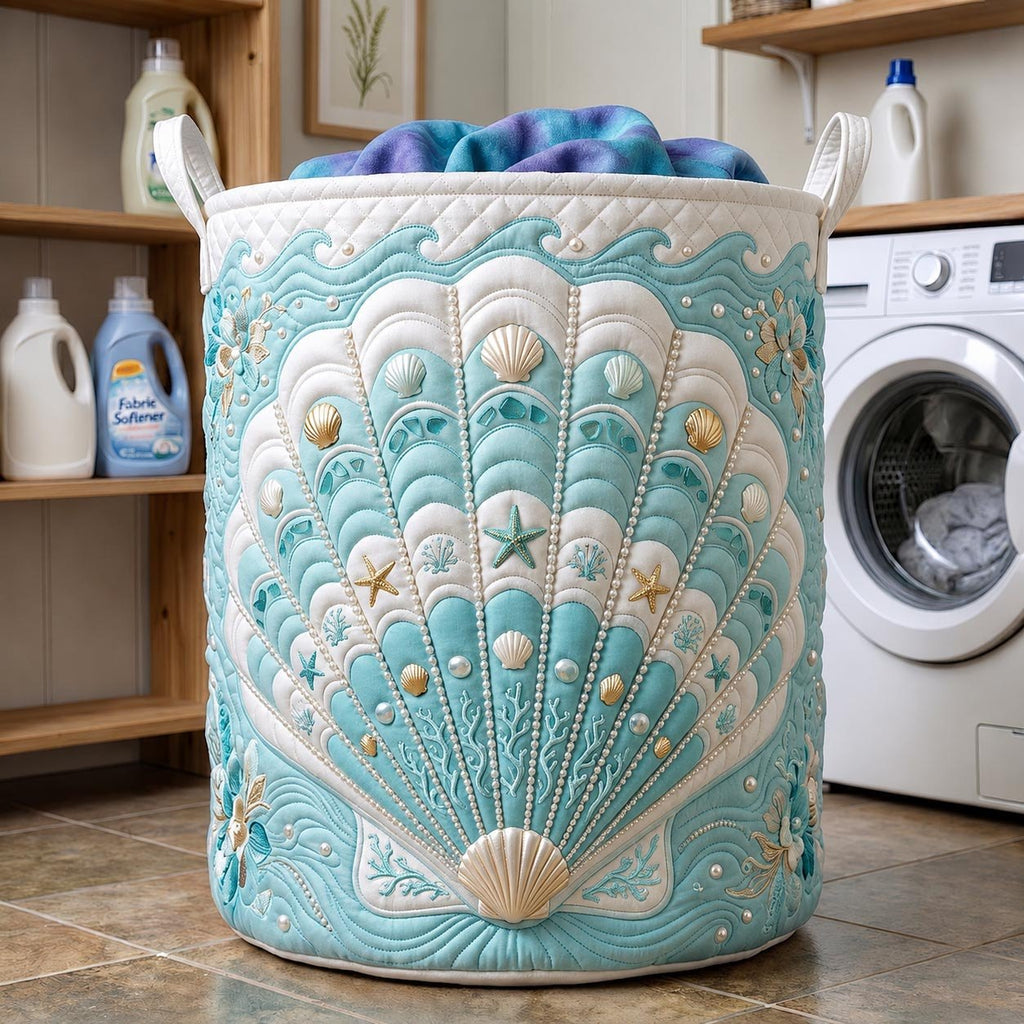 Seaside Whisper Quilted Laundry Hamper printed laundry hamper