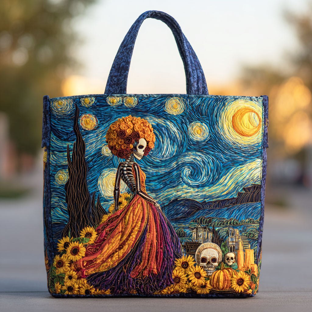 Serenade Skull Quilted Tote Bag printed tote bag