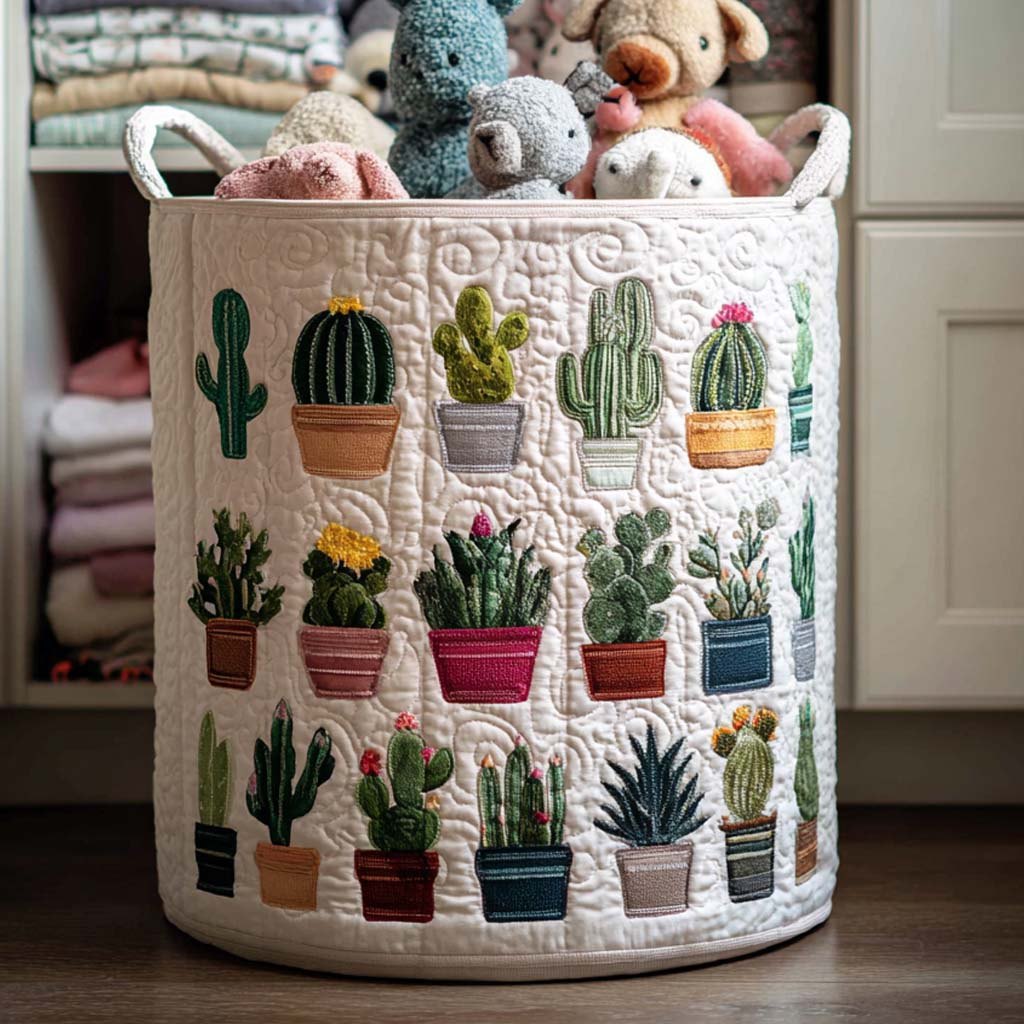 Serene Cactus Quilted Laundry Hamper printed laundry hamper