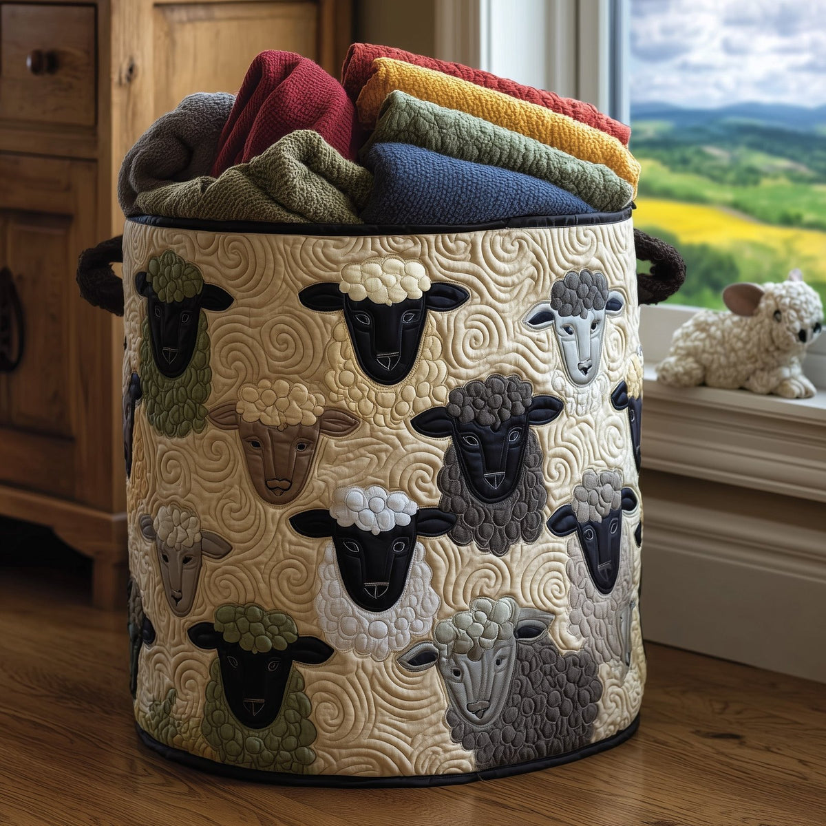 Sheep Heaven Quilted Laundry Hamper printed laundry hamper