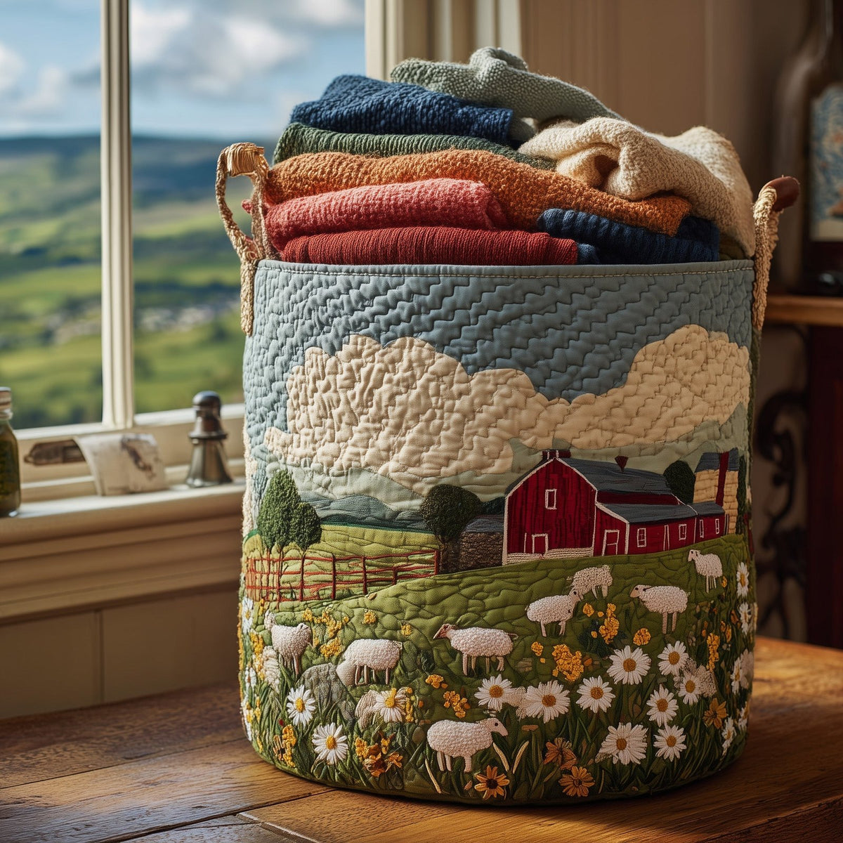 Sheep Meadow Quilted Laundry Hamper printed laundry hamper