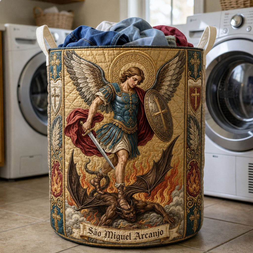 Shield Of The Archangel Quilted Laundry Hamper printed laundry hamper