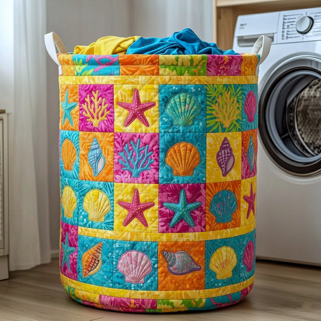 Shoreline Gems Quilted Laundry Hamper printed laundry hamper