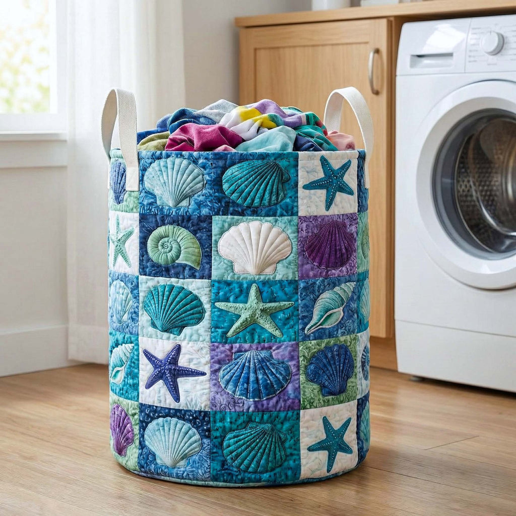Shoreline Gems Quilted Laundry Hamper printed laundry hamper