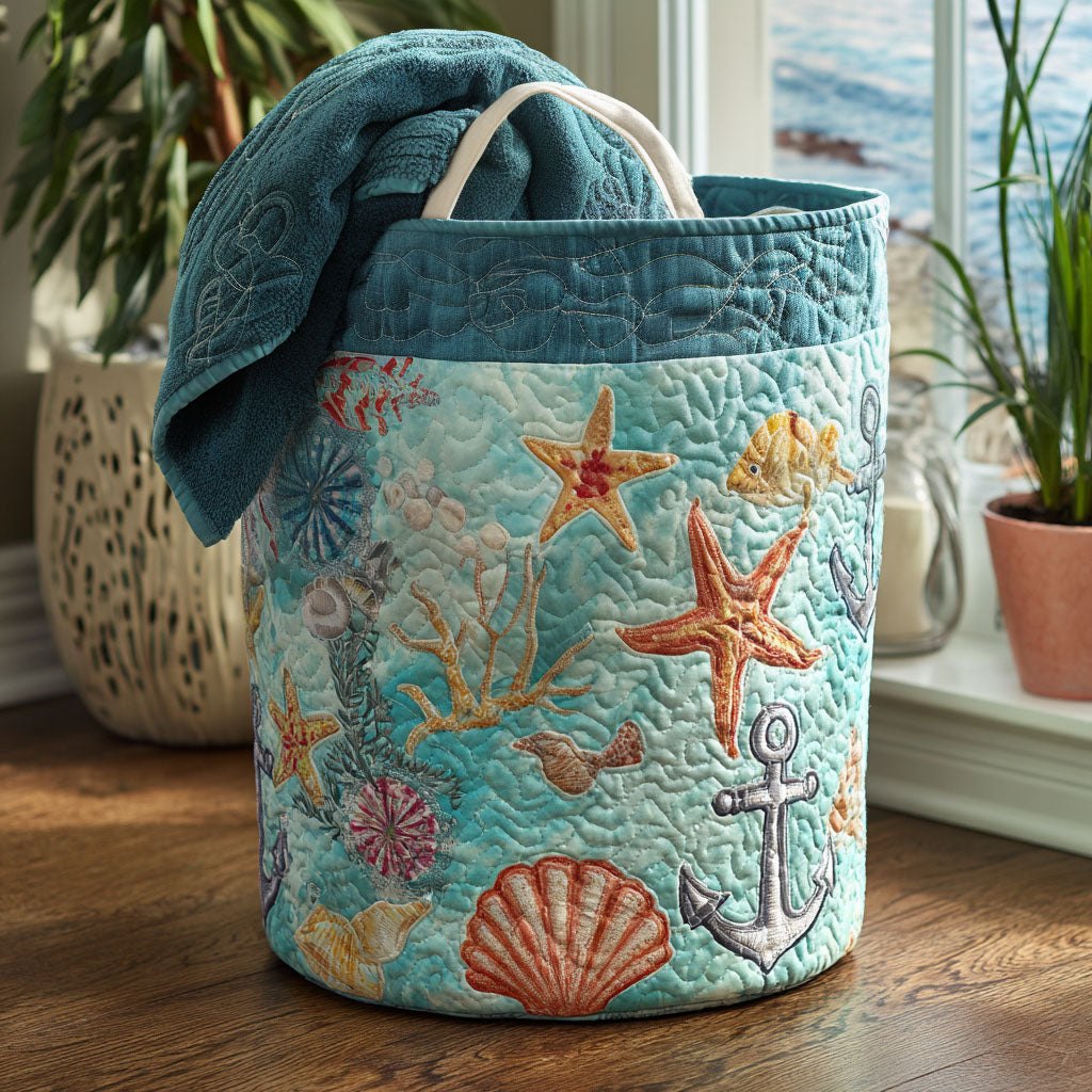 Shoreline Serenity Quilted Laundry Hamper printed laundry hamper