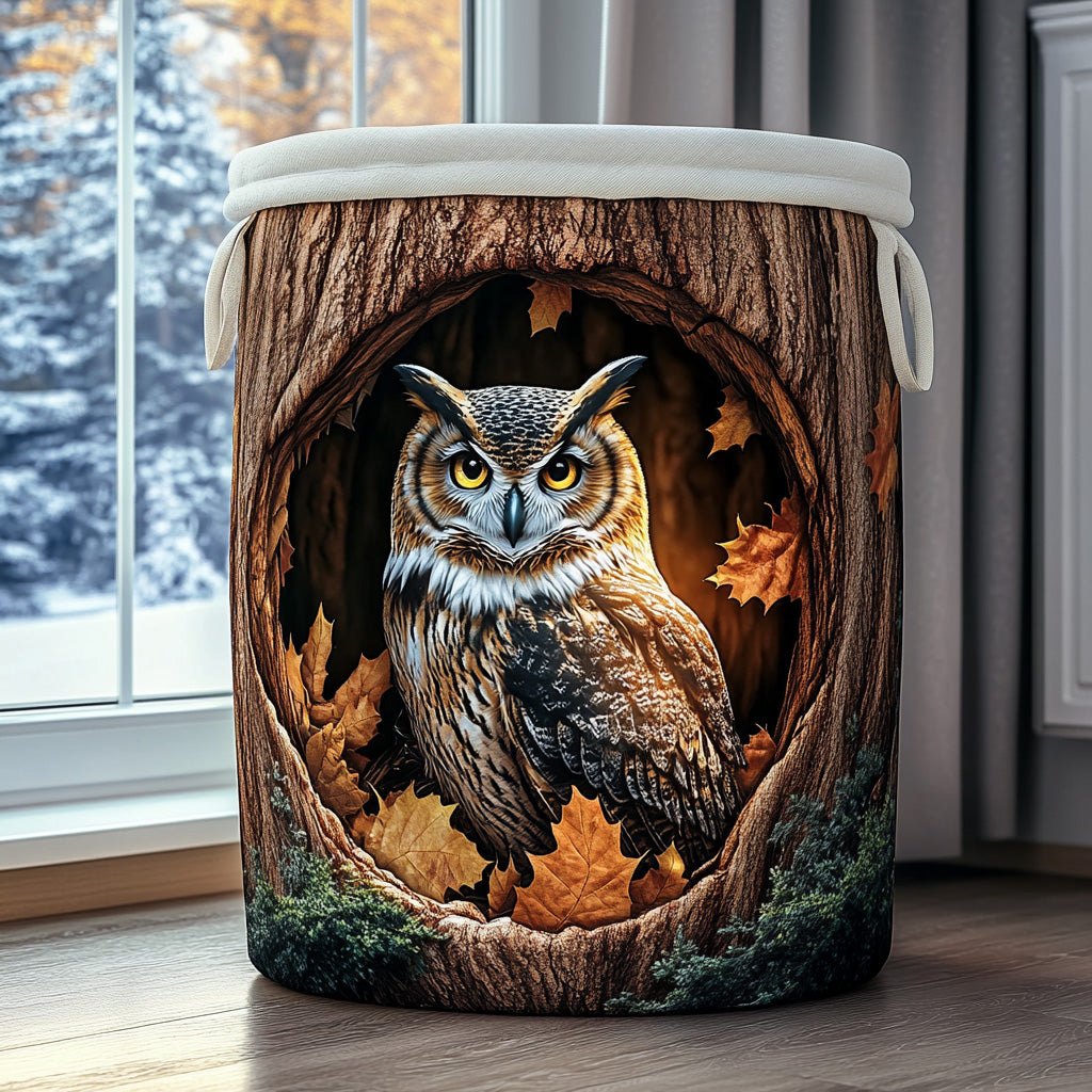 Silent Owl Quilted Laundry Hamper printed laundry hamper
