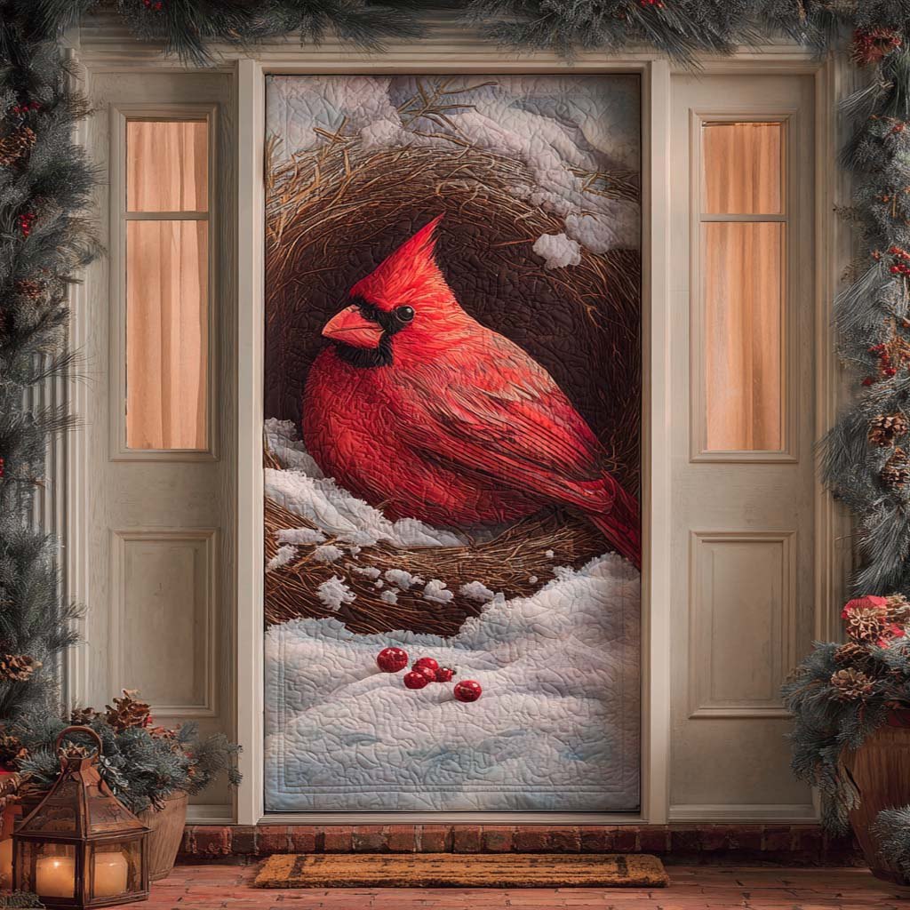 Silent Snow Cardinal Quilted Door Curtain printed door curtain