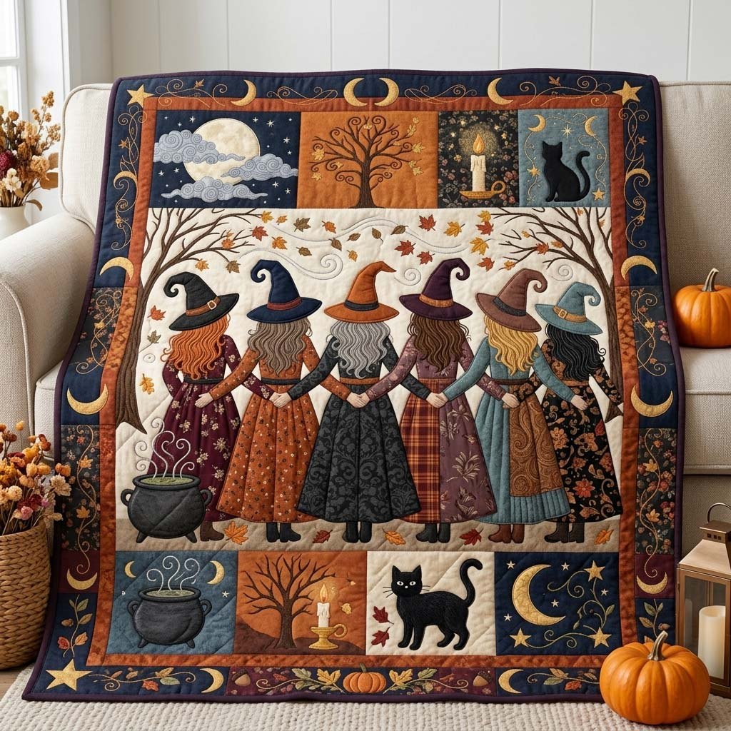 Sisterhood Witch Night Quilted Blanket printed blanket