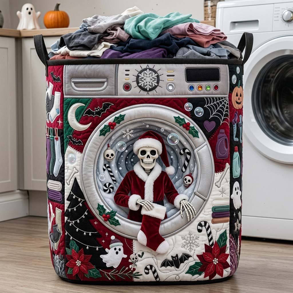 Skeleton Christmas Wash Quilted Laundry Hamper printed laundry hamper