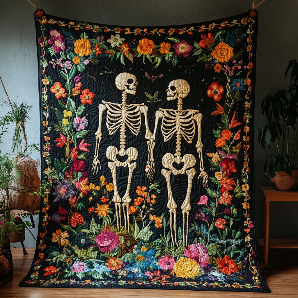 Skeleton Couple Halloween Quilted Blanket printed blanket