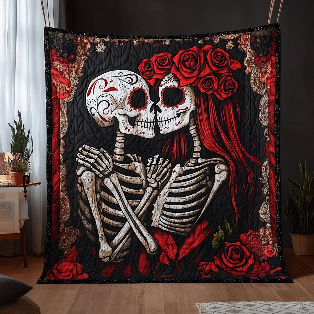 Skeleton Couple Halloween Quilted Blanket printed blanket