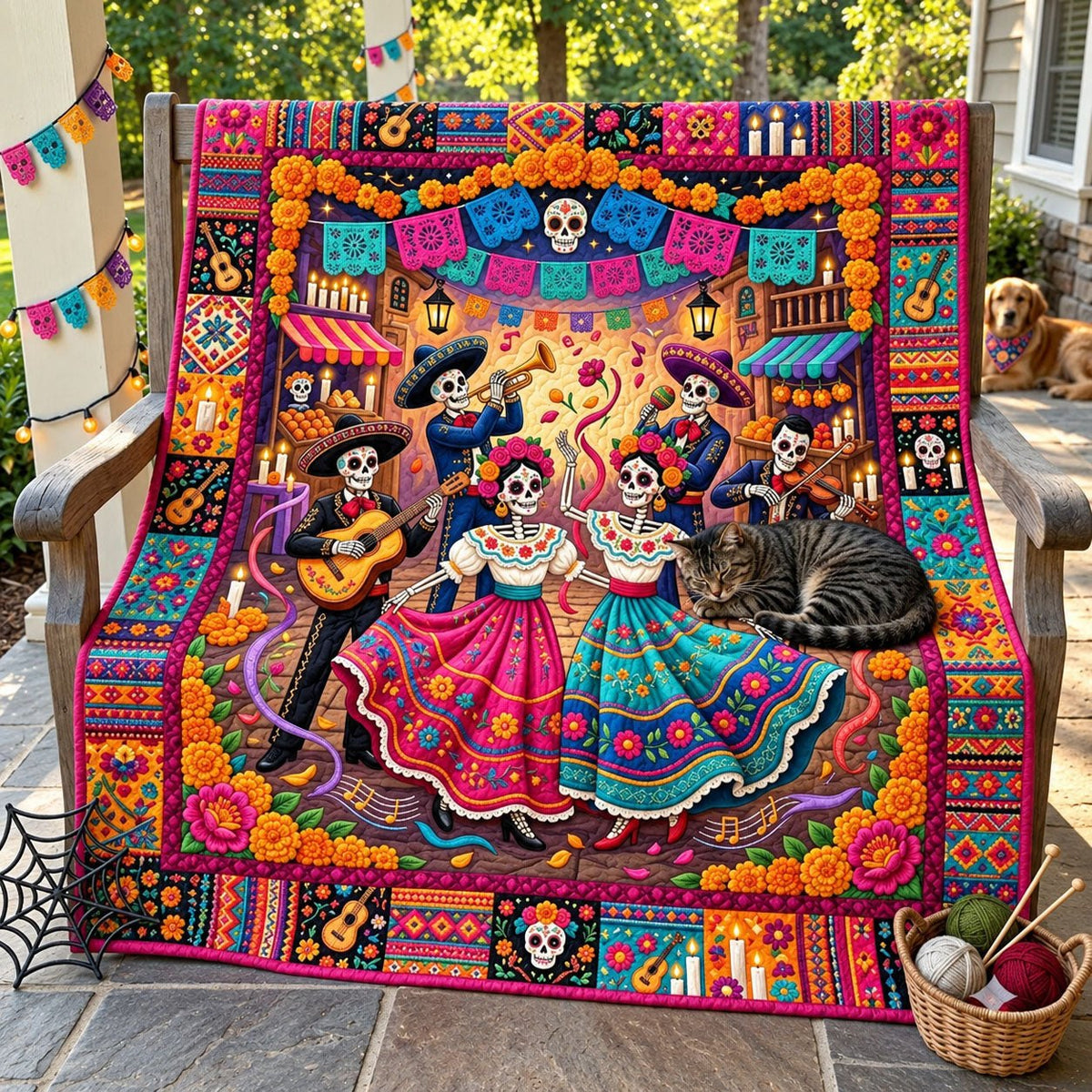 Skeleton Fiesta Quilted Blanket printed blanket