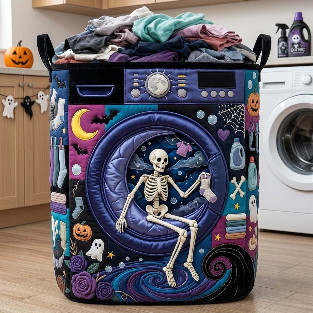 Skeleton Moonlight Wash Quilted Laundry Hamper printed laundry hamper