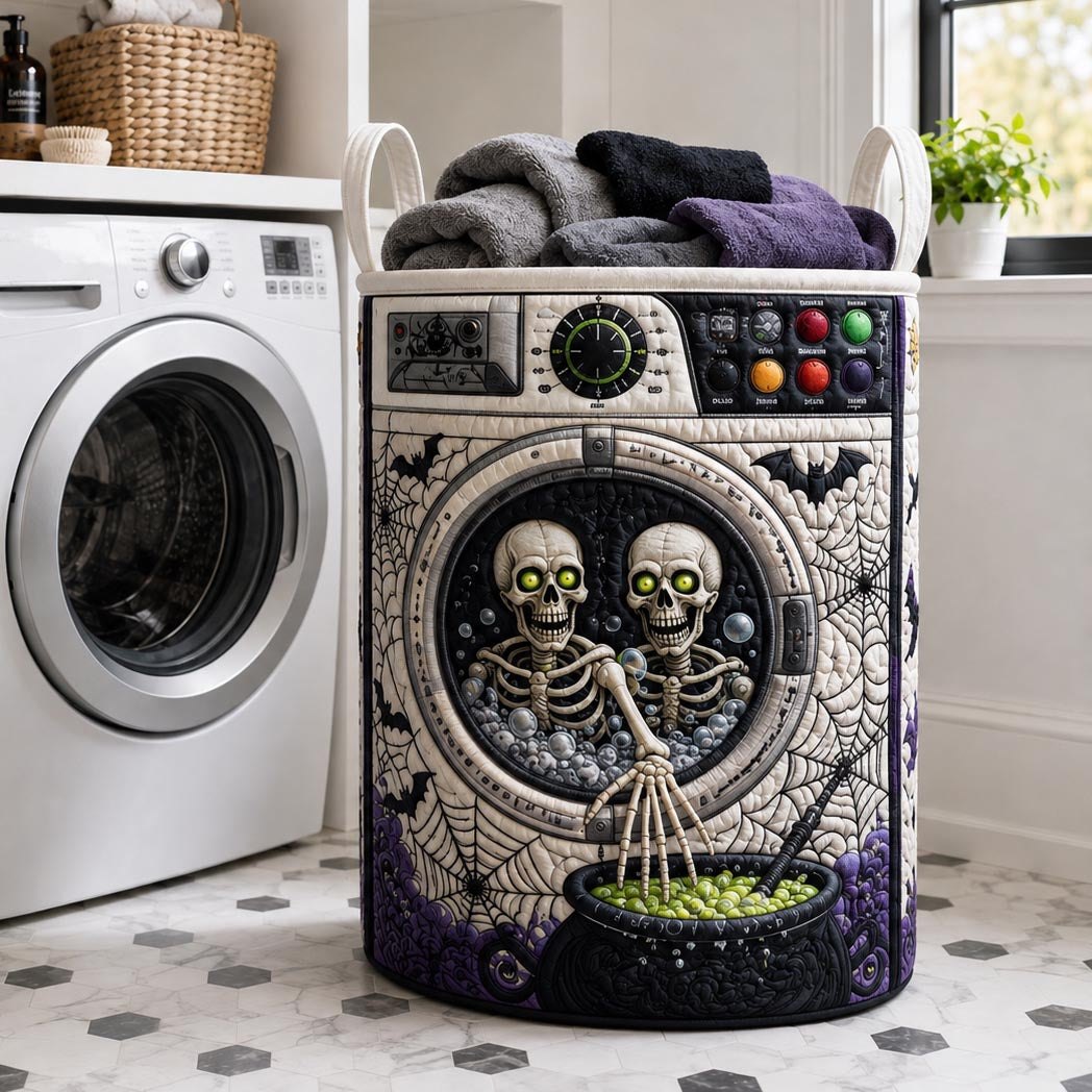 Skeleton Nightmare Quilted Laundry Hamper printed laundry hamper