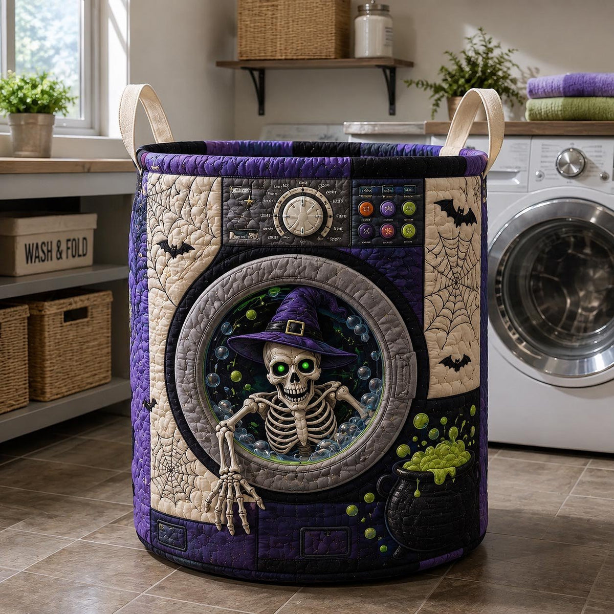 Skeleton Nightmare Quilted Laundry Hamper printed laundry hamper