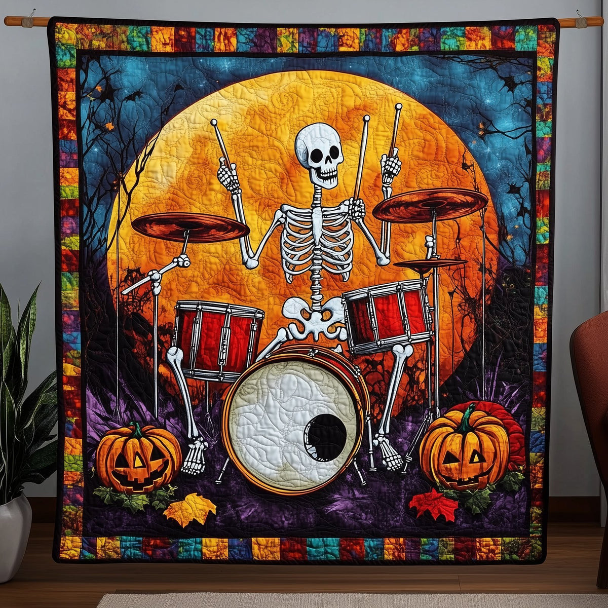 Skeleton Rock Band Quilted Blanket printed blanket