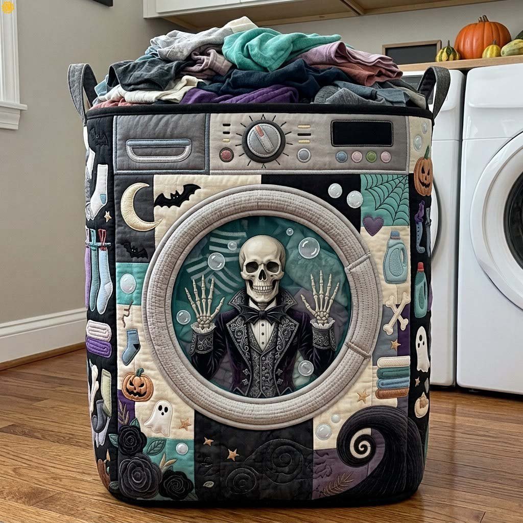 Skeleton Spin Cycle Quilted Laundry Hamper printed laundry hamper