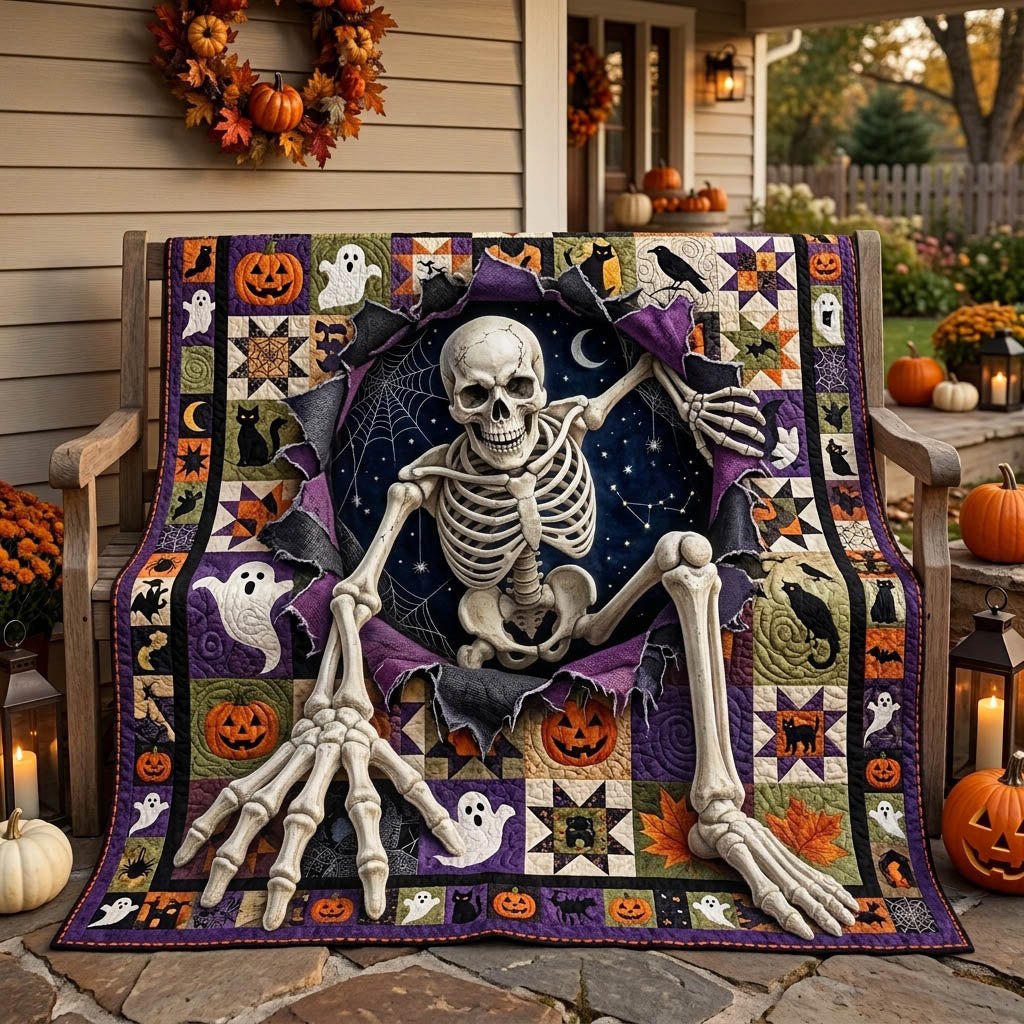 Skeleton Spooky Escape Quilted Blanket printed blanket